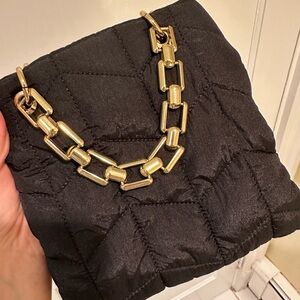 Black Quilted Bag with Gold Chain